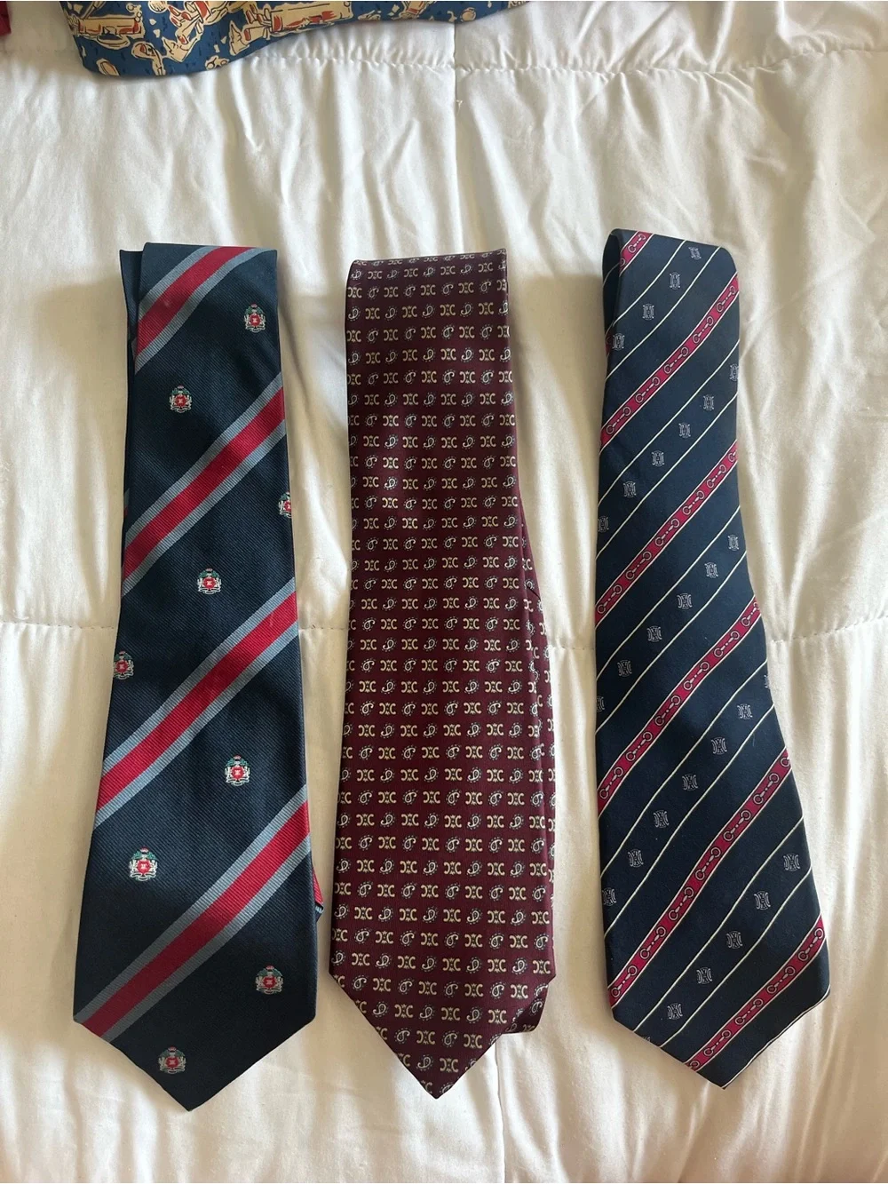 Celine Men's Silk Ties - Navy & Burgundy Stripe and Pattern Set